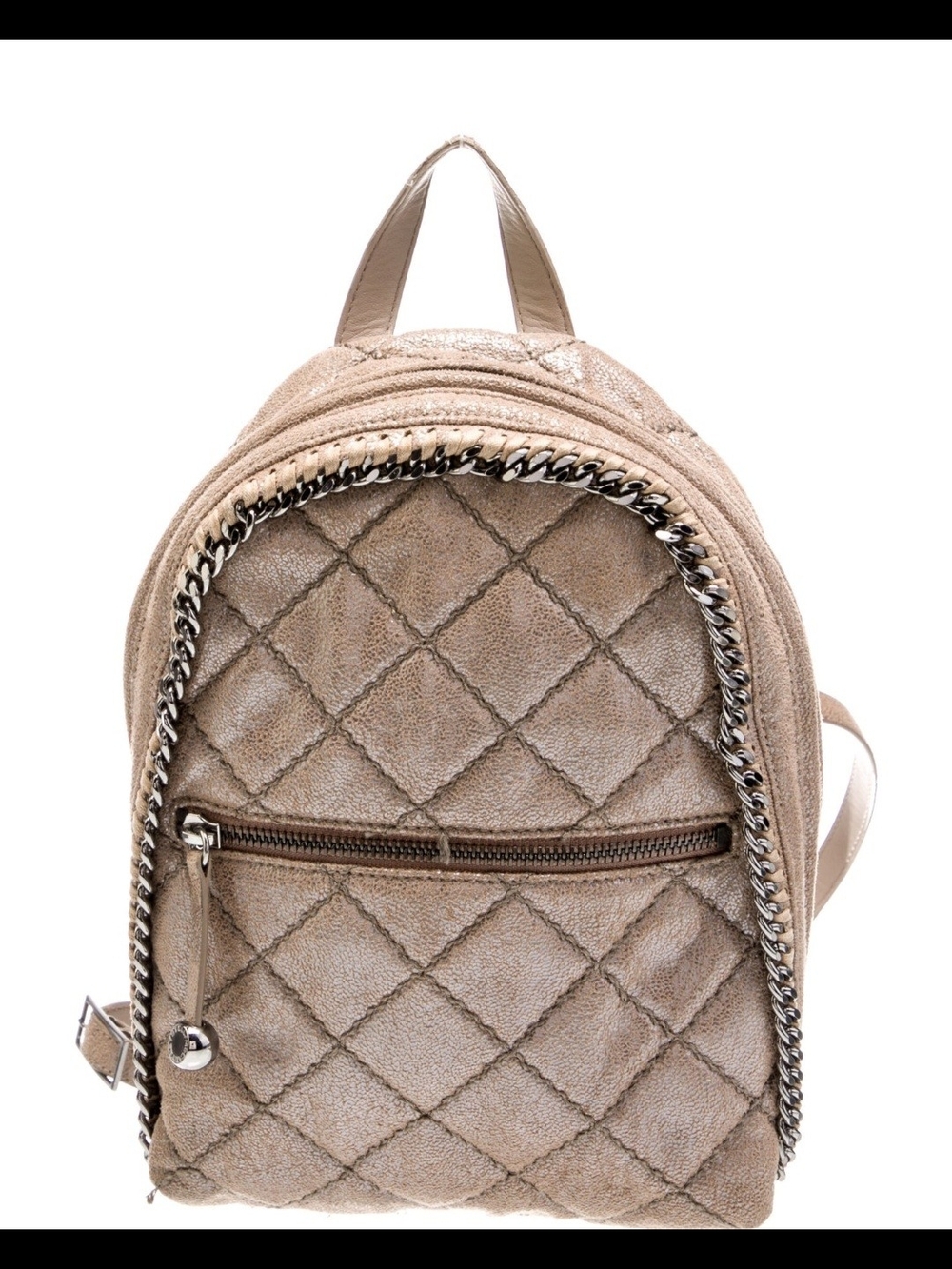 Stella McCartney Quilted Taupe Backpack with Chain Trim